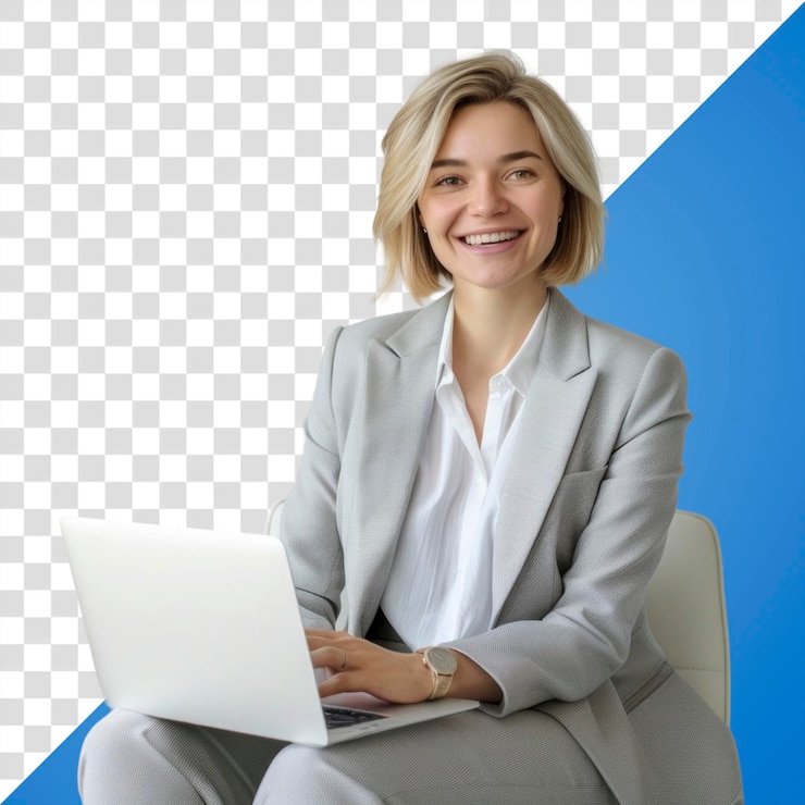 PSD png profesionální žena používající notebook