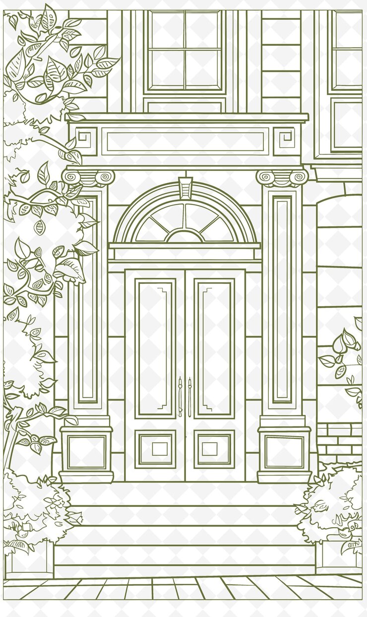 PSD png progettazione di cartoline architettoniche con stile di progettazione di cornice moderna outline arts scribble decorative