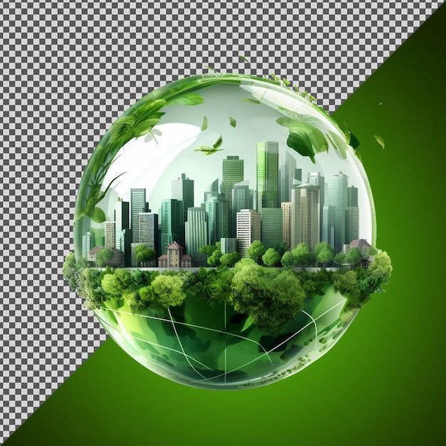 PSD png psd 3d un globe avec une ville verte isolée sur un fond transparent