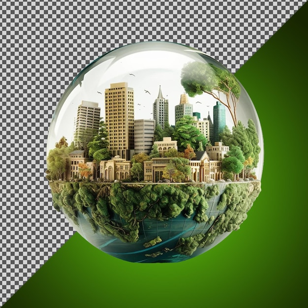 PSD png psd 3d un globo con una ciudad verde aislada sobre un fondo transparente