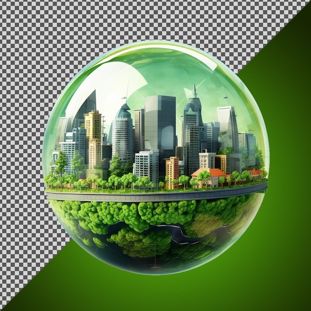 PSD png psd 3d um globo com cidade verde isolada em um fundo transparente