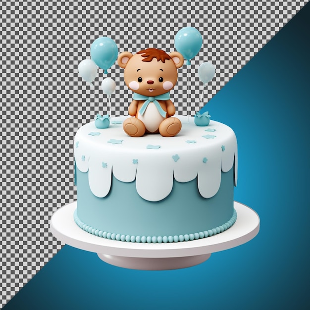 PSD png psd bonito decorado bebê menino fondant aniversário isolado em um fundo transparente