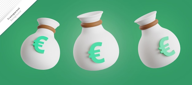 PSD png psd transparent sans fond icône d'illustration 3d pour la conception web sac d'argent signe euro