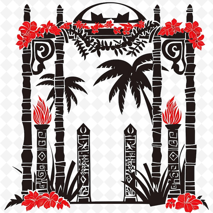PSD png puerta hawaiana con decoraciones de boda luau la puerta está adornada con diseños de arte abstracto creativo