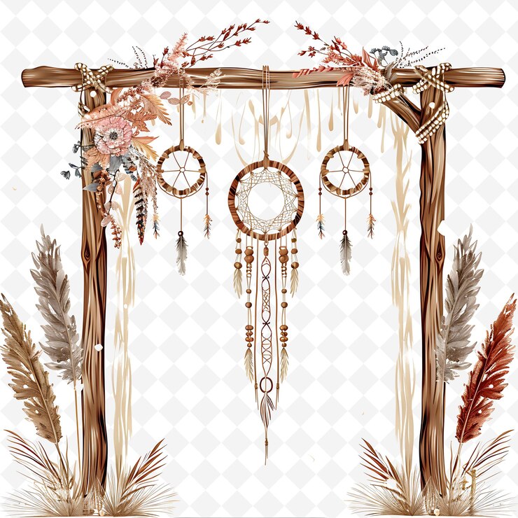 PSD png puerta de madera con decoraciones de boda bohemia la puerta es dr. diseños de arte abstracto creativo