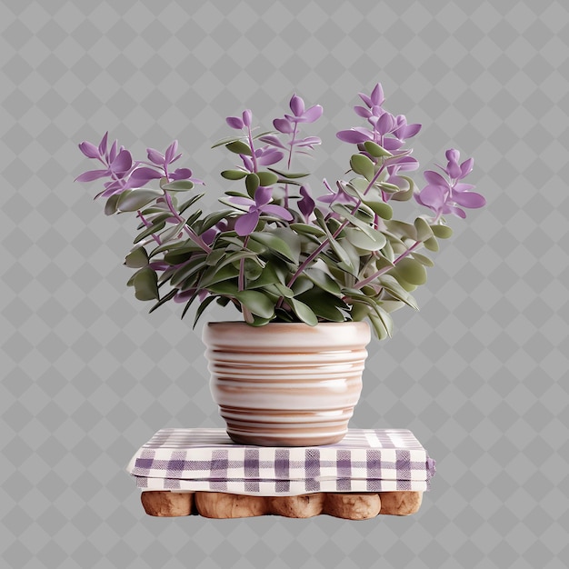 Png purple waffle plant en cerámica country plaid design pot sitt árbol interior en un fondo limpio