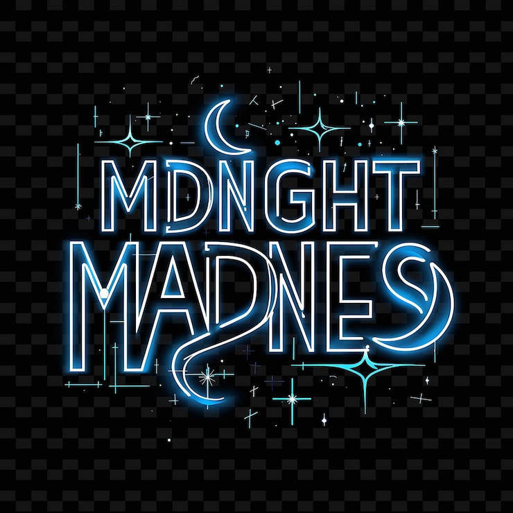 PSD png radiant neon luminosidad de la locura de medianoche texto con una idea de decoración única y profunda