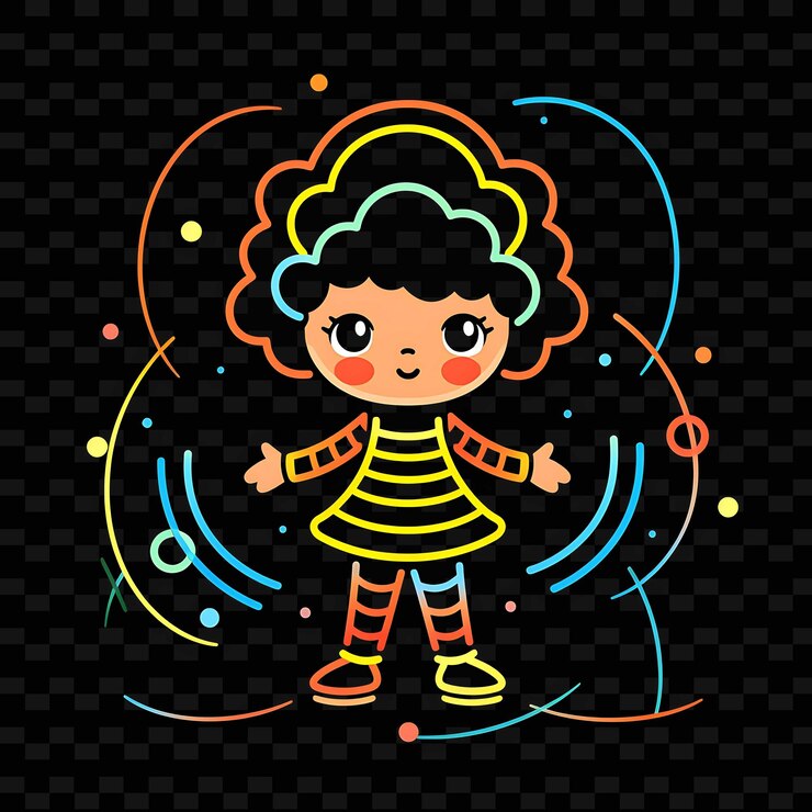 PSD png radiant rhythms desencadeia a criatividade com personagens de anime adesivos através de linhas de néon