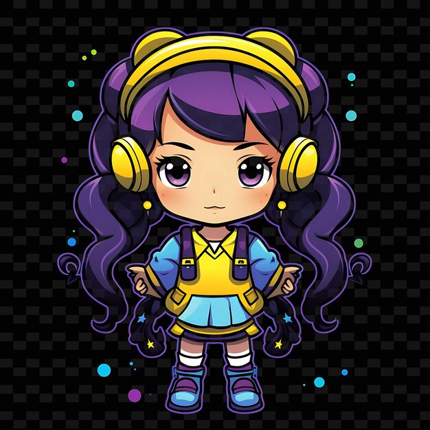 PSD png radiant rhythms desencadeia a criatividade com personagens de anime adesivos através de linhas de néon