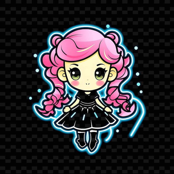 PSD png radiant rhythms desencadeia a criatividade com personagens de anime adesivos através de linhas de néon