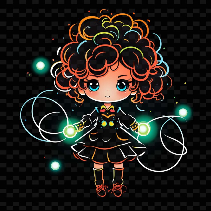 PSD png radiant rhythms desencadeia a criatividade com personagens de anime adesivos através de linhas de néon
