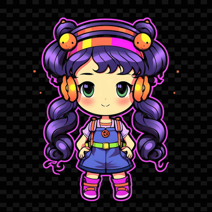 PSD png radiant rhythms desencadena la creatividad con personajes de anime adhesivos a través de líneas de neón
