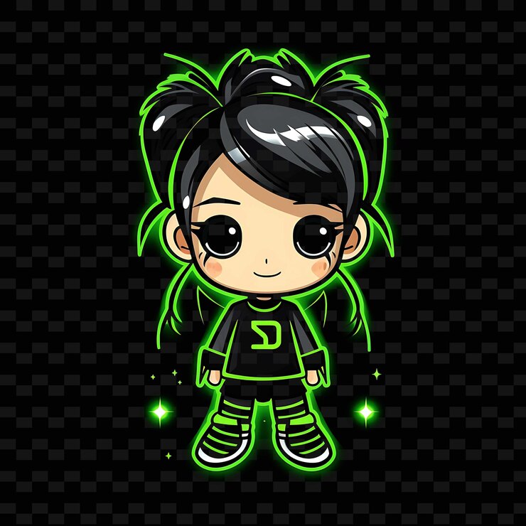 PSD png radiant rhythms desencadena la creatividad con personajes de anime adhesivos a través de líneas de neón