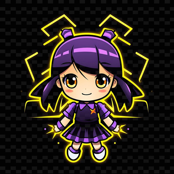 PSD png radiant rhythms desencadena la creatividad con personajes de anime adhesivos a través de líneas de neón