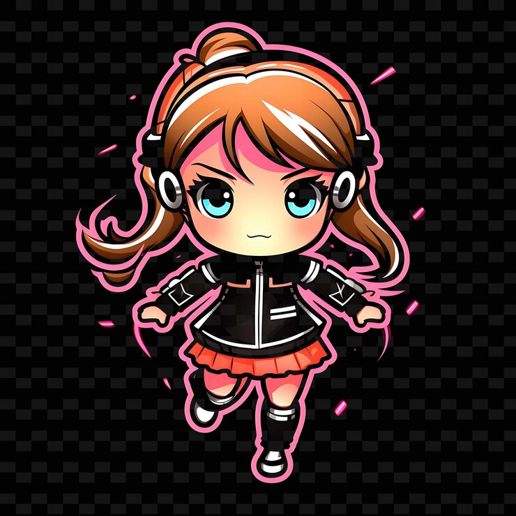 PSD png radiant rhythms desencadena la creatividad con personajes de anime adhesivos a través de líneas de neón