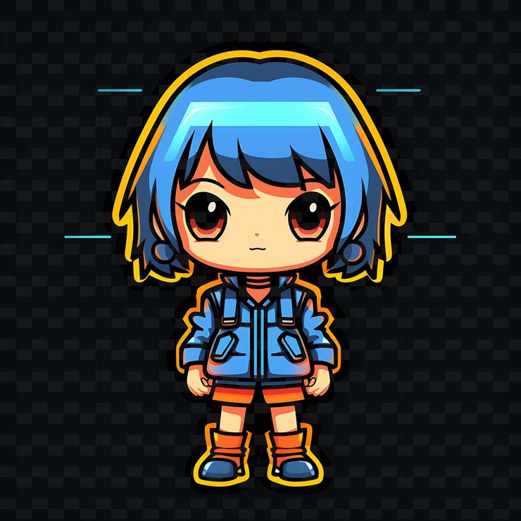 PSD png radiant rhythms desencadena la creatividad con personajes de anime adhesivos a través de líneas de neón