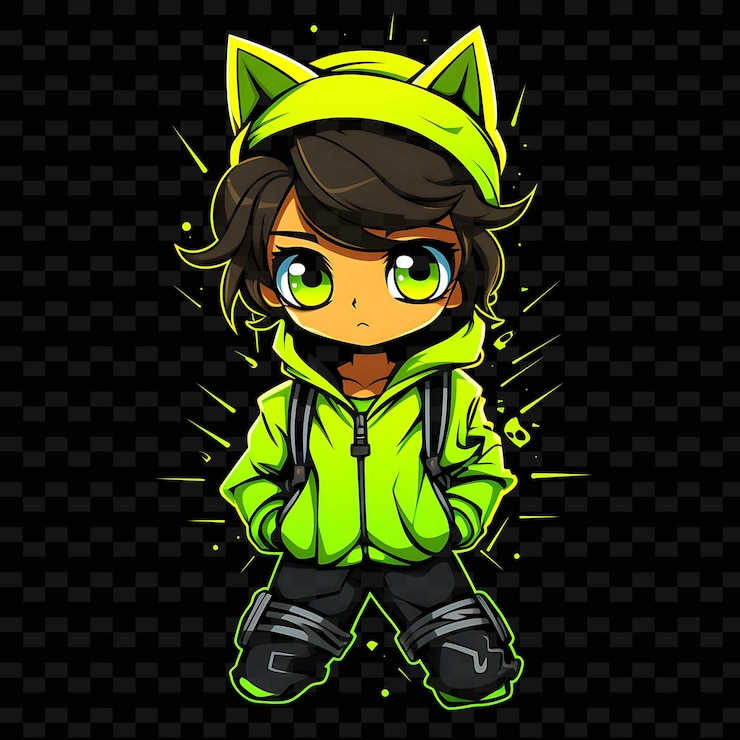 PSD png radiant rhythms desencadena la creatividad con personajes de anime adhesivos a través de líneas de neón