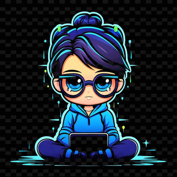 PSD png radiant rhythms desencadena la creatividad con personajes de anime adhesivos a través de líneas de neón