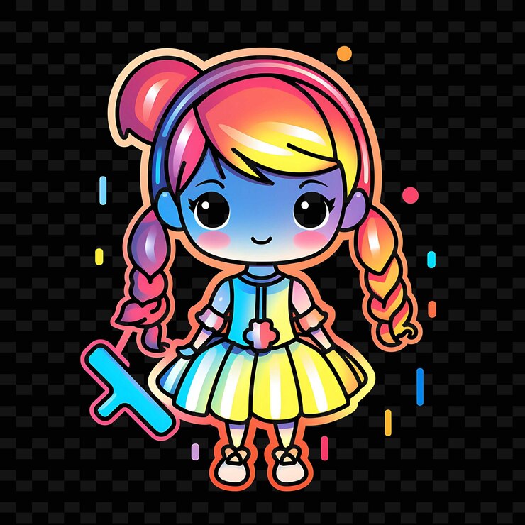 PSD png radiant rhythms desencadena la creatividad con personajes de anime adhesivos a través de líneas de neón