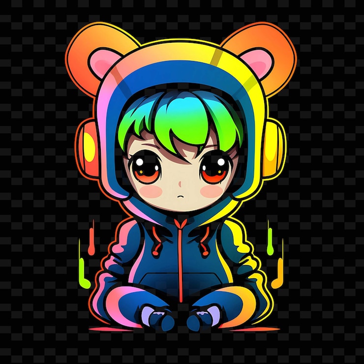 PSD png radiant rhythms desencadena la creatividad con personajes de anime adhesivos a través de líneas de neón
