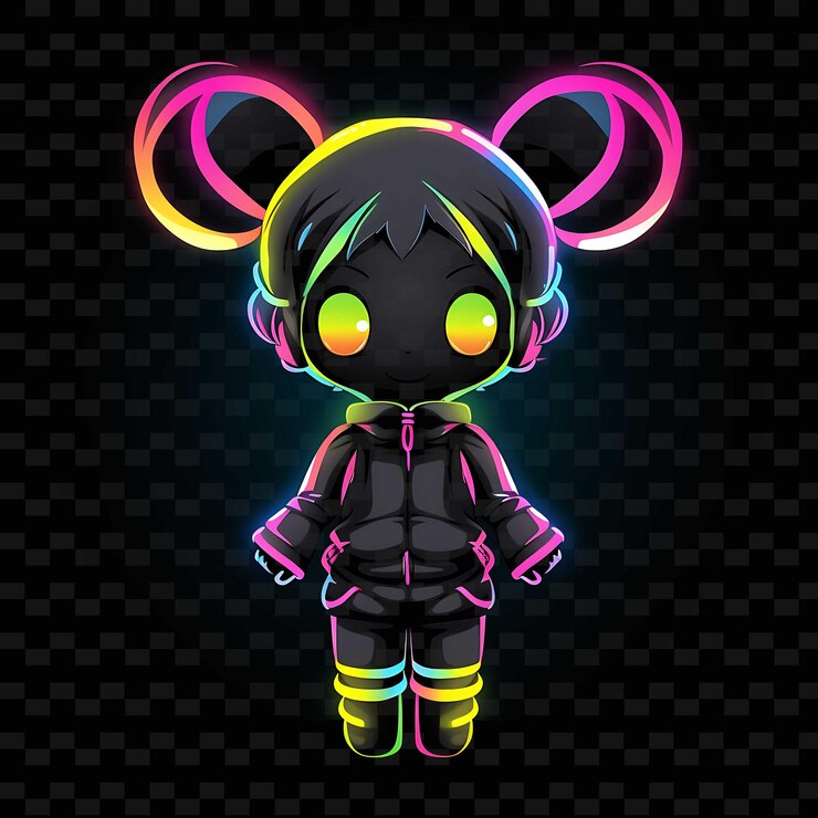 PSD png radiant rhythms desencadena la creatividad con personajes de anime adhesivos a través de líneas de neón