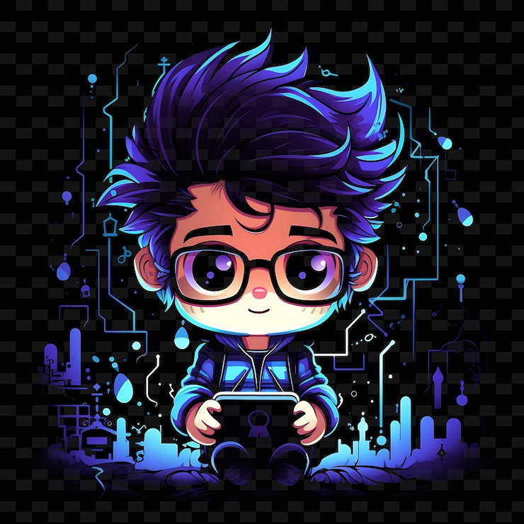 PSD png radiant rhythms desencadena la creatividad con personajes de anime adhesivos a través de líneas de neón
