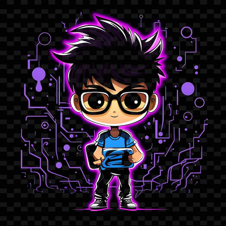 PSD png radiant rhythms desencadena la creatividad con personajes de anime adhesivos a través de líneas de neón