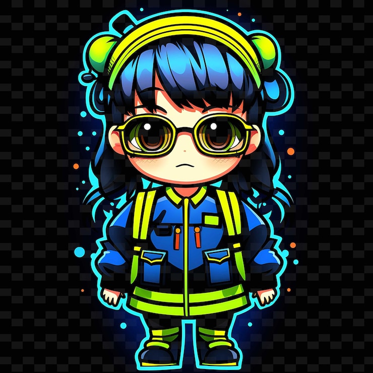 PSD png radiant rhythms desencadena la creatividad con personajes de anime adhesivos a través de líneas de neón