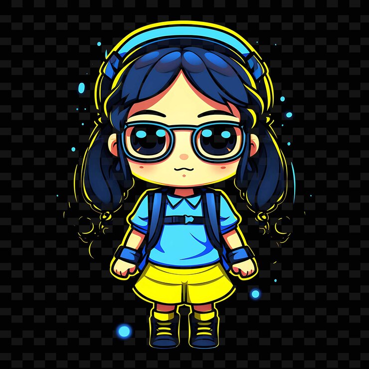 PSD png radiant rhythms desencadena la creatividad con personajes de anime adhesivos a través de líneas de neón