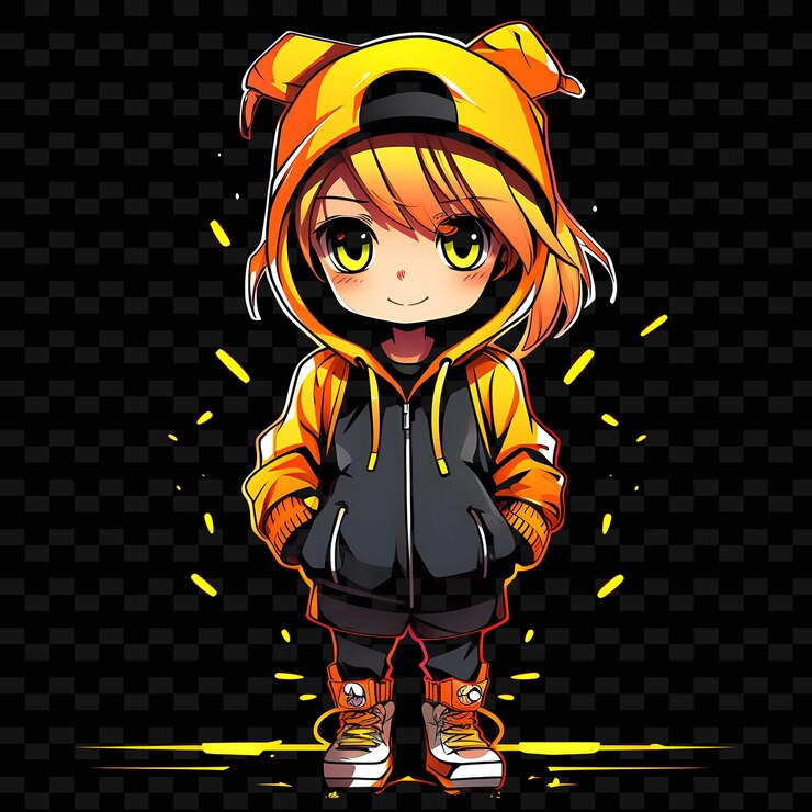 PSD png radiant rhythms desencadena la creatividad con personajes de anime adhesivos a través de líneas de neón