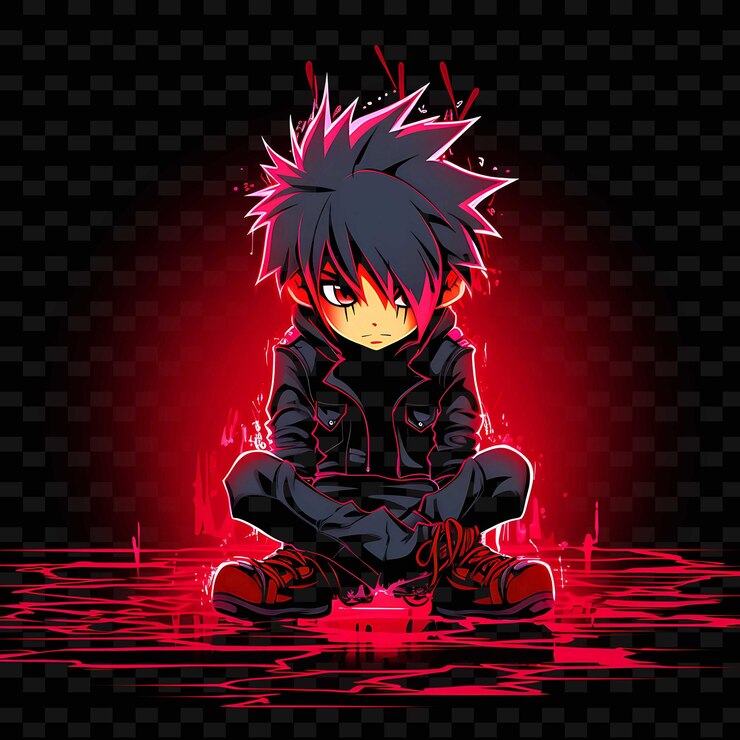 PSD png radiant rhythms desencadena la creatividad con personajes de anime adhesivos a través de líneas de neón