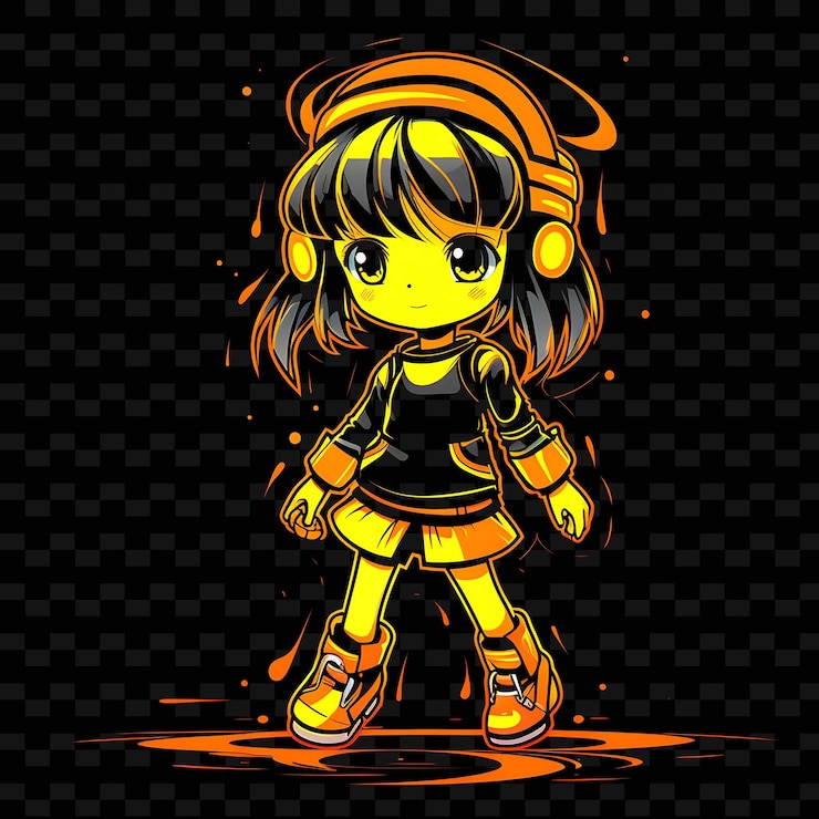 PSD png radiant rhythms desencadena la creatividad con personajes de anime adhesivos a través de líneas de neón