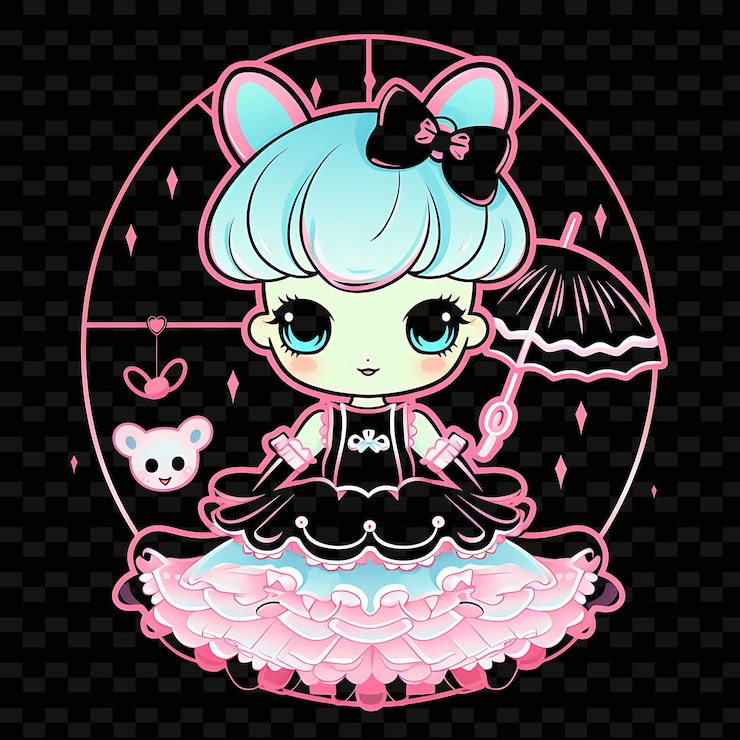 PSD png radiant rhythms desencadena la creatividad con personajes de anime adhesivos a través de líneas de neón
