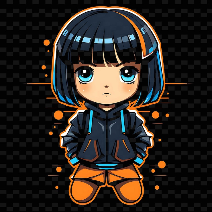 PSD png radiant rhythms melepaskan kreativitas dengan karakter anime stiker melalui garis neon