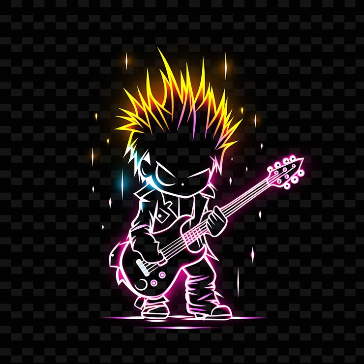 PSD png radiant rhythms melepaskan kreativitas dengan karakter anime stiker melalui garis neon