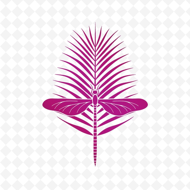PSD png raffia palm avec des textures d'ailes de libellule et des icônes simples wi contour d'animaux et de feuilles tropicales