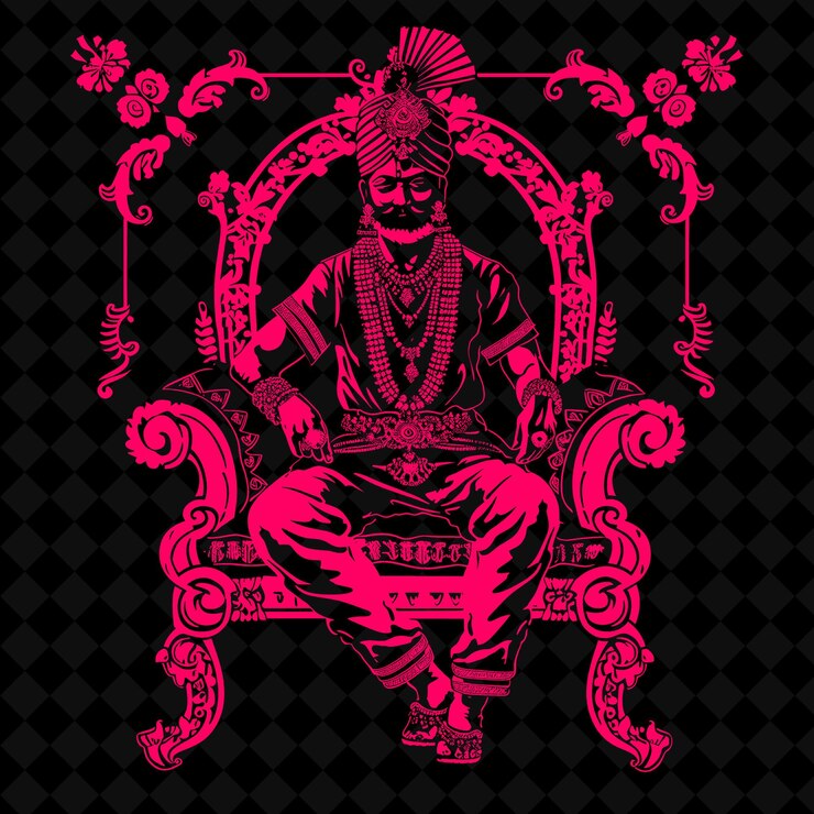 PSD png rajput maharaja con un talwar adornado con joyas y una forma de personaje de guerrero medieval tur