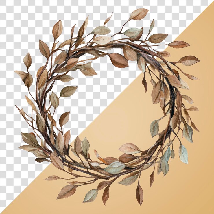 PSD png ramos secos ilustração artística de coroa de flores
