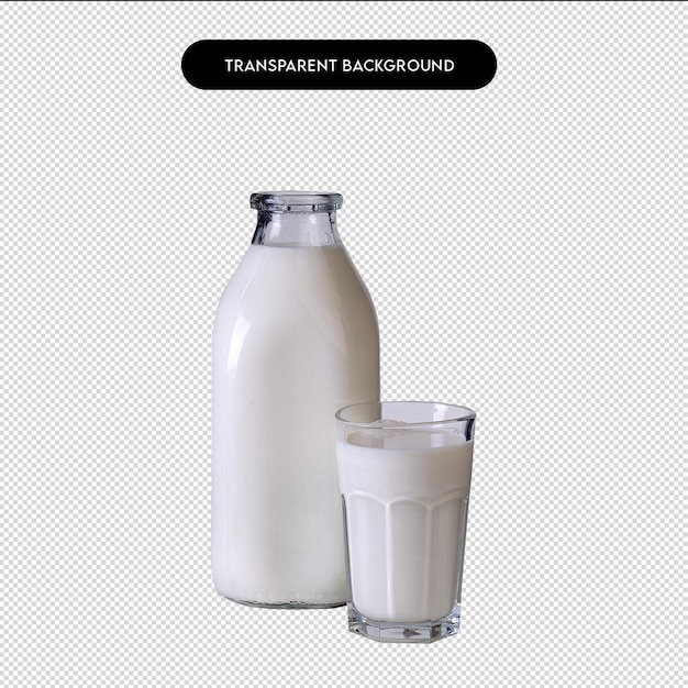 PNG realista de leche con chocolate vertiendo cacao en polvo e ingredientes de botella de leche para diseño de alimentos