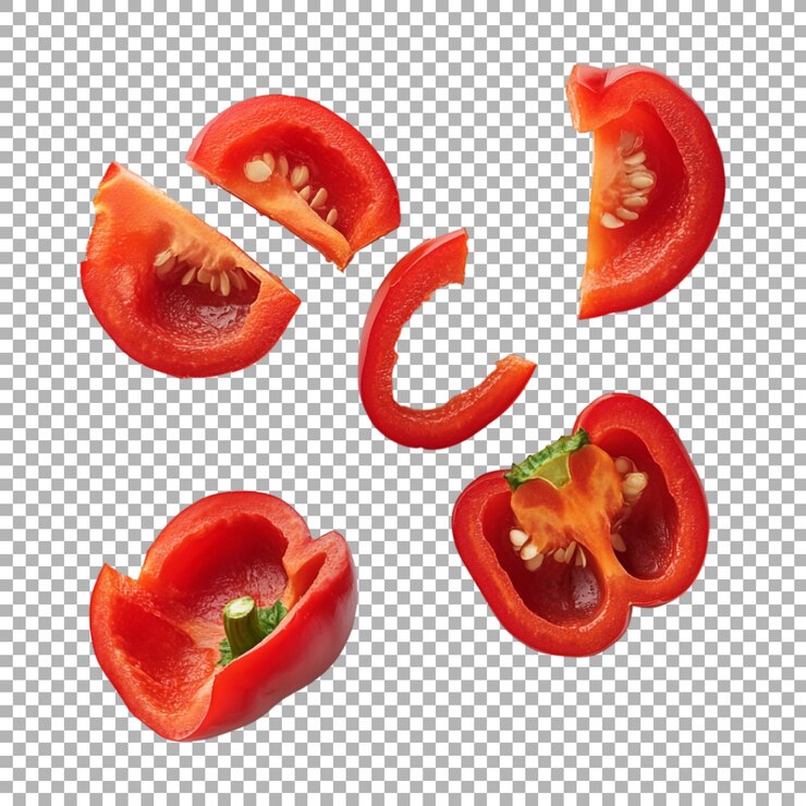 PSD png rebanadas de pimienta roja en un fondo transparente generado por ai