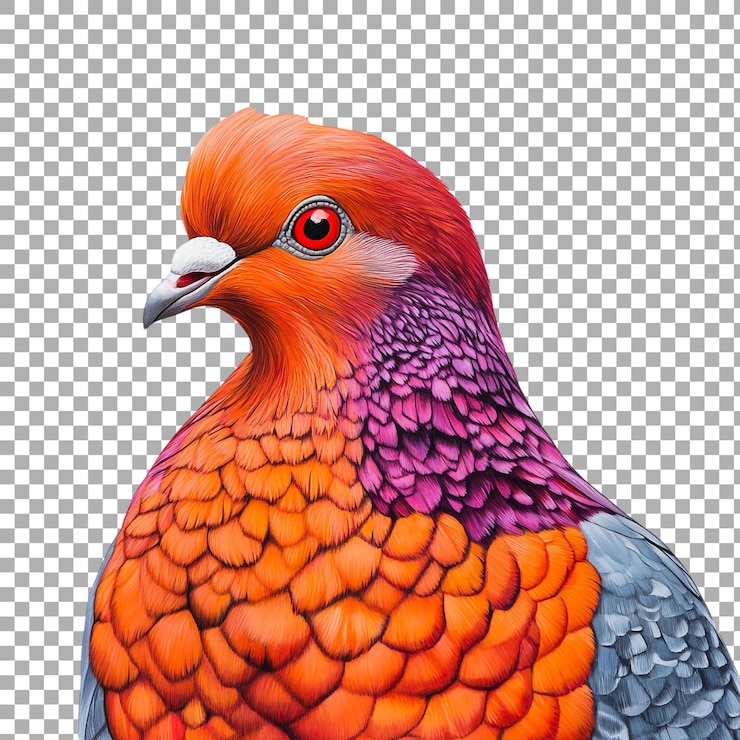 PSD png red checker homing pigeon against transparent background
