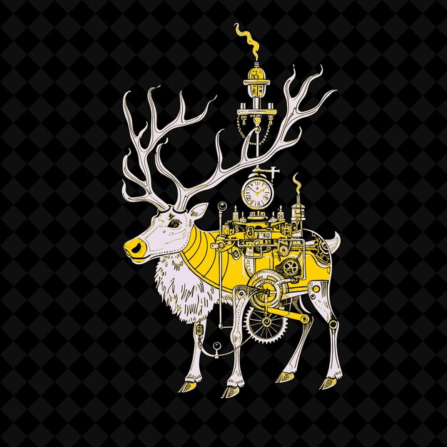 Png reindeer noble con un cuerno de reloj y un vector de contorno e impulsado por vapor de la mascota animal