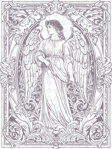 PSD png renaissance frame art com anjo e símbolos religiosos decoração ilustração frame art decorativo