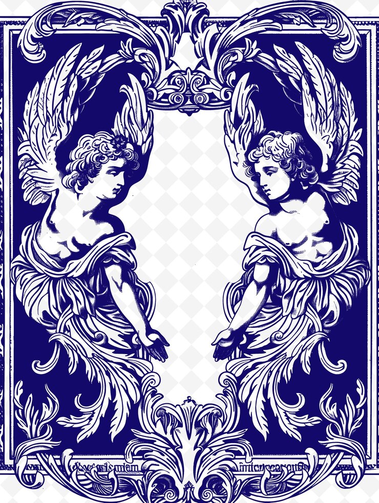 PSD png renaissance frame art com anjo e símbolos religiosos decoração ilustração frame art decorativo