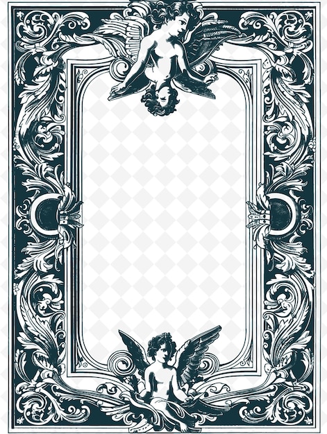 PSD png renaissance frame art com anjo e símbolos religiosos decoração ilustração frame art decorativo