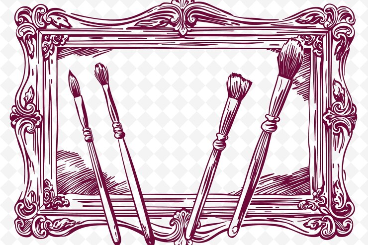 PSD png renaissance malerei rahmenkunst mit palette und pinsel deco illustration rahmenkunst dekorativ