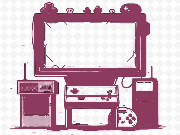 PSD png retro arcade frame art con joystick e illustrazione di caratteri pixelati frame art decorative