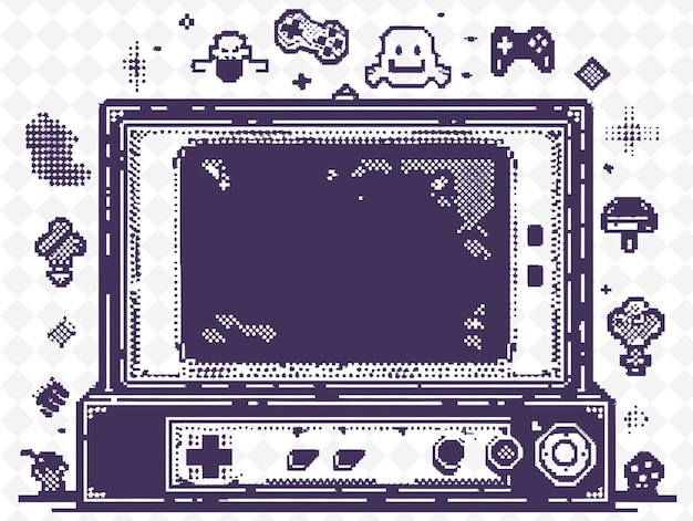 Png Retro Arcade Frame Art con joystick y ilustraciones de personajes pixelados Frame Art Decorative