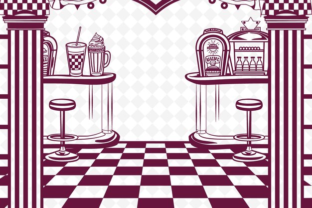 Png retro diner frame art com milkshake e jukebox decorações ilustração frame art decorativo