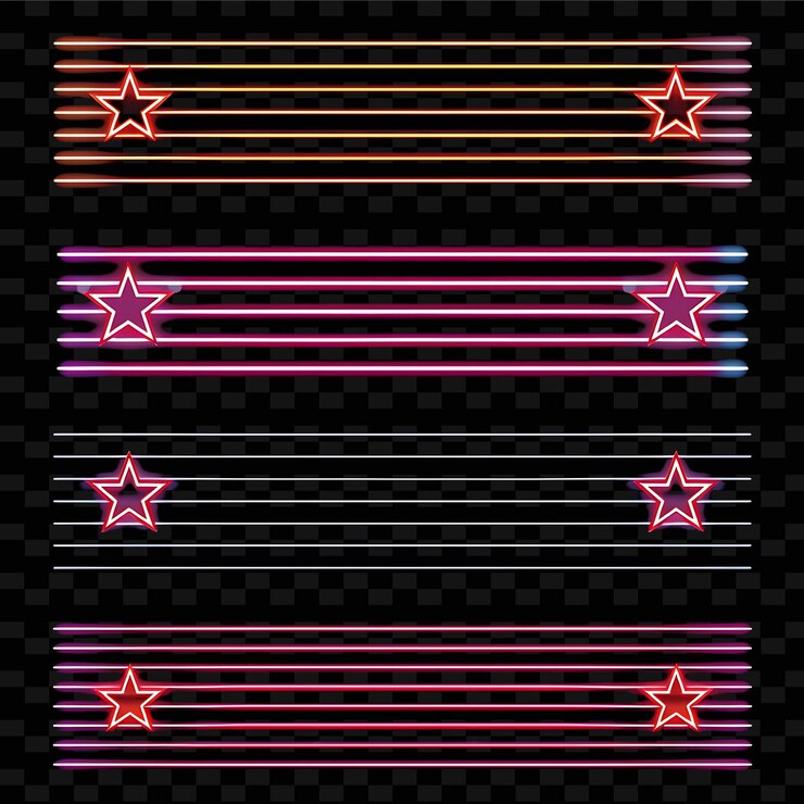 PSD png retro neon string borderlines diseño con motivos de estrellas y colecciones abstractas de stillustration